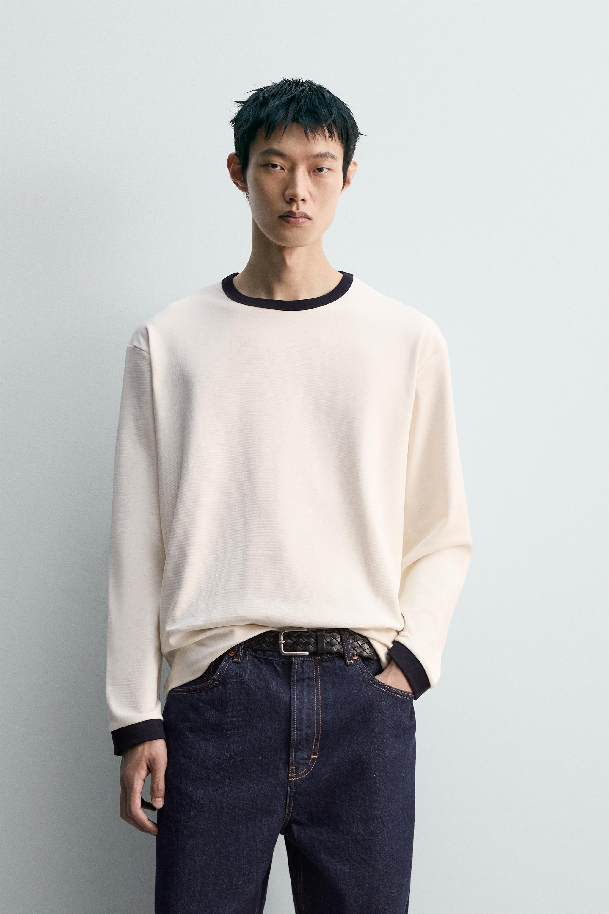 LONG SLEEVE CONTRAST RIBBED T-SHIRT